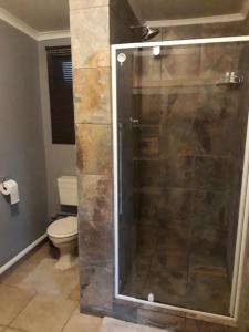 a shower stall in a bathroom with a toilet at Silvermoon in Nigel