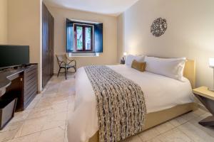 聖多明各的住宿－霍德帕尼古拉斯奧萬多酒店，一间卧室配有一张大床和电视