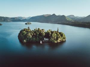 an island in the middle of a large body of water at The Little Fish in Cockermouth