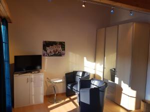 ein Wohnzimmer mit 2 Stühlen und einem TV in der Unterkunft Oeystrasse 10a in Adelboden