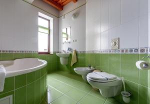 烏日霍羅德的住宿－格蘭戴斯拉齊酒店，绿色和白色的浴室设有卫生间和水槽