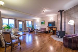 een woonkamer met meubilair en een flatscreen-tv bij Kiwi Cove Lodge in Ladysmith