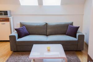 a living room with a couch and a coffee table at MTM apartment in Bled