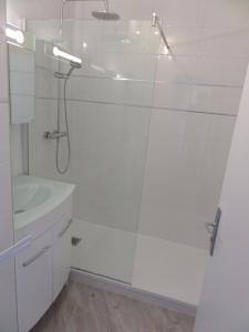 ヴィッテルにあるKatarinaの白いバスルーム(シャワー、シンク付)