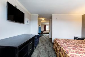 Habitación de hotel con cama y TV de pantalla plana. en Buena Vista Inn en Anaheim