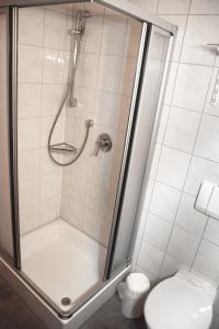 a bathroom with a shower and a toilet at Ferienwohnungen Mueller in Oberstdorf