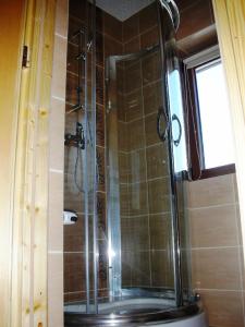 W łazience znajduje się prysznic ze szklanymi drzwiami. w obiekcie Apartamenty U Lutnika Centrum Zakopane w Zakopanem