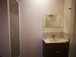 een badkamer met een wastafel en een spiegel bij chambre noisy in Noisy-le-Sec