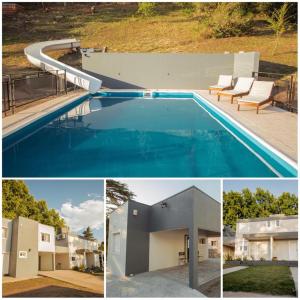 un collage de fotos de una piscina y una casa en Maliva Cabanas en La Falda