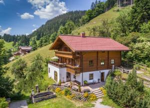 an aerial view of a house on a hill at Hacklgut in Radstadt