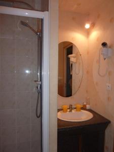 a bathroom with a sink and a shower with a mirror at Chambres d'Hôtes de l'Auraine in Limoges