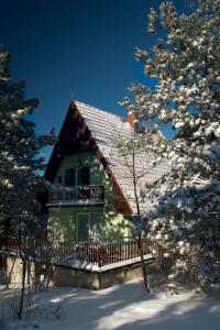 a house in the snow with a fence and trees at Holiday Home Green House in Divčibare