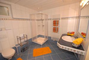 シュラートミンクにあるHaus Larissaのバスルーム(シャワー、洗面台、トイレ付)
