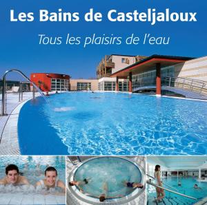 a collage of photos of a swimming pool at Gite climatisé L'Orée des Landes Proche Center Parcs in Pindères