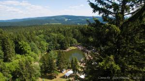an aerial view of a lake in the middle of a forest at Ferienwohnung Rennsteigblick in Tambach-Dietharz +31 photos