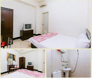 台東市的住宿－小古民宿  ，两张照片,一间房间,配有一张床和一间浴室