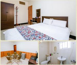 台東市的住宿－小古民宿  ，卧室配有一张床和一间浴室的两张照片