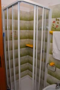 a shower with a glass door in a bathroom at Appartamenti Vincenzo E Marcella in Campitello di Fassa +50 photos