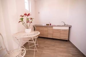 a small kitchen with a table and a sink at Sky Apartment in Trebinje