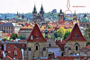 Nespecifikovaný výhled na destinaci Praha nebo výhled na město při pohledu z apartmánu