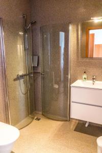 a bathroom with a shower and a sink at Gerdi Guesthouse in Gerdi