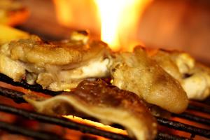 a bunch of food is cooking on a grill at Can Barrina in Montseny