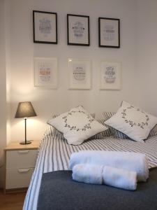 a bedroom with a bed with two pillows on it at Apartamento espacioso frente al Palacio de Congresos - AA in Salamanca