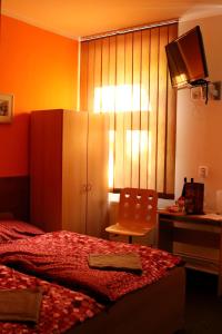 哈維若夫的住宿－Penzion Vulture Havířov，一间卧室配有一张床、一个橱柜和一把椅子