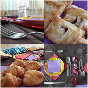 a collage of pictures of pastries and a table at Casa mia in Calatabiano