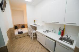 een kleine keuken met een wastafel en een fornuis bij Mini Economy apartments in the central part of Lviv- Krekhivska 7 in Lviv