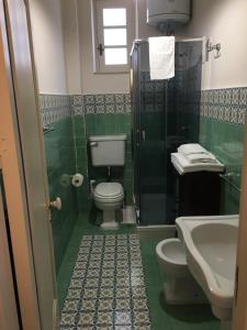 baño verde con aseo y lavamanos en L'Atelier del Pittore Apartment, en Taormina