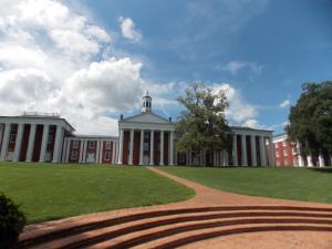 a large red and white building with a clock tower at A B&B at Llewellyn Lodge in Lexington
