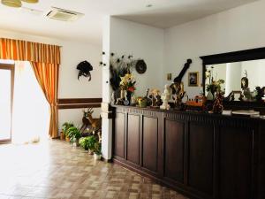 a living room with a large mirror on the wall at Pensiunea Ovidiu&Paula in Ibăneşti