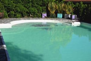 a swimming pool with blue water in a yard at LA NATURE Hostería boutique B&B in Tandil