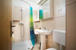 łazienka z umywalką i zasłoną prysznicową w obiekcie House Ana w mieście Kanfanar