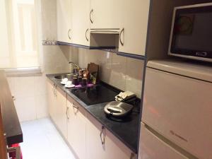 a kitchen with a sink and a microwave at Chueca Gran Via Apartaments TPH in Madrid +64 photos