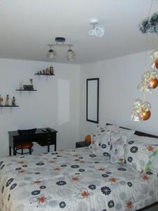 1 dormitorio con cama y escritorio en Prana House, en Bogotá