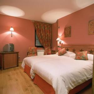 a bedroom with a large bed and a television at Hotel Casa Estampa in Escuñau