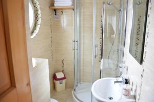 a bathroom with a shower and a sink and a toilet at Pensiunea Casa Elvira in Vama