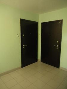 キーロフにあるАпартаменты на Ленина 114бの緑の壁の部屋の黒いドア2つ