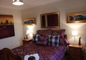 
a bedroom with a bed, a lamp and a painting on the wall at One Strathview B&B in Forfar
