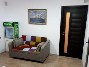 ピアトラ・ネアムツにあるApartament Confortのリビングルーム(ソファ、テレビ付)