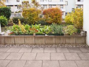 アウクスブルクにあるFerienwohnung Pfersee mit Terasseの建物前の花植物庭園