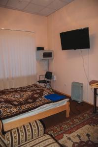 テルノーピリにあるКомната в Стожарахのベッド1台、薄型テレビが備わるホテルルームです。