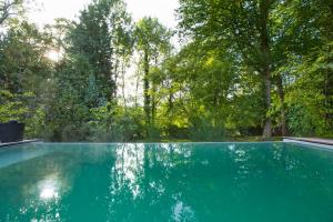 a swimming pool in a yard with trees at B&B Loft Trotters in LʼÉtang-la-Ville