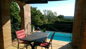 a table and chairs on a balcony with a pool at Domaine de Hurlevent in Montgaillard-Lauragais +26 photos