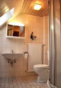 a bathroom with a toilet and a sink at Hotel Schick in Bad Wörishofen