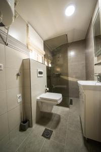 a bathroom with a toilet and a shower and a sink at Studio apartman Centar in Banja Luka