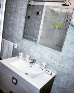 a bathroom with a sink and a shower with a mirror at Alpivida Home in Naples