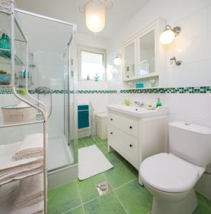 a bathroom with a shower and a toilet and a sink at Villa Amalia in Murter